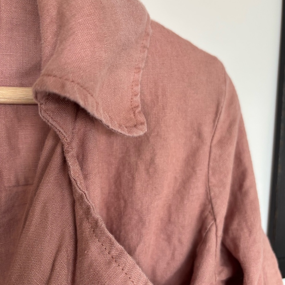 100% Linen Trench Coat Cynthia Rowley Wrap Coat Light Jacket Quiet Luxury Boho - Picture 8 of 16
